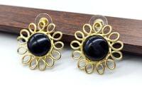 Brass Handmade Resin Stone Work Flower Design Stud Earring