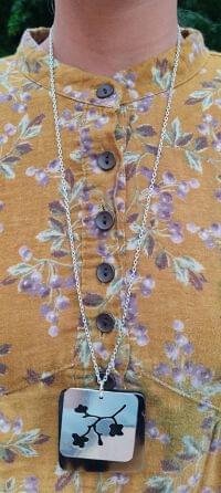 Brass and Ebony Square Shape Long Chain Necklace