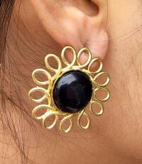 Brass Handmade Resin Stone Work Flower Design Stud Earring