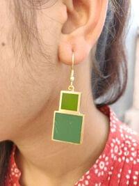 Green Resin Stone Work 2 Layer Light Weight Earring