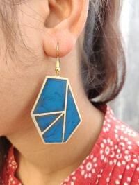 Blue Resin Stone Brass Handmade Earring