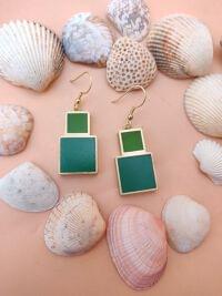 Green Resin Stone Work 2 Layer Light Weight Earring
