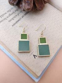 Green Resin Stone Work 2 Layer Light Weight Earring