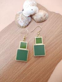 Green Resin Stone Work 2 Layer Light Weight Earring
