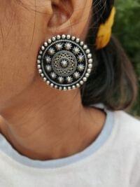 Premium Quality Oxidized Silver Light weight Stud Earring