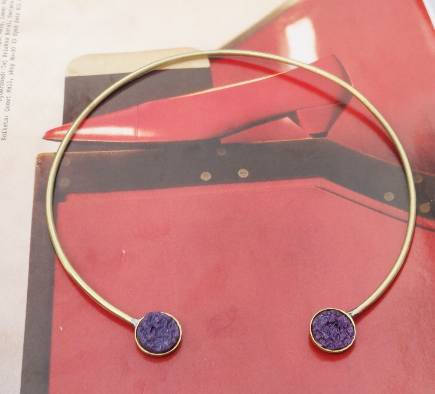 Druze Purple Stone Handmade Brass Openable Hasli Necklace