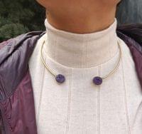 Druze Purple Stone Handmade Brass Openable Hasli Necklace