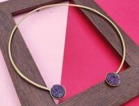 Druze Purple Stone Handmade Brass Openable Hasli Necklace