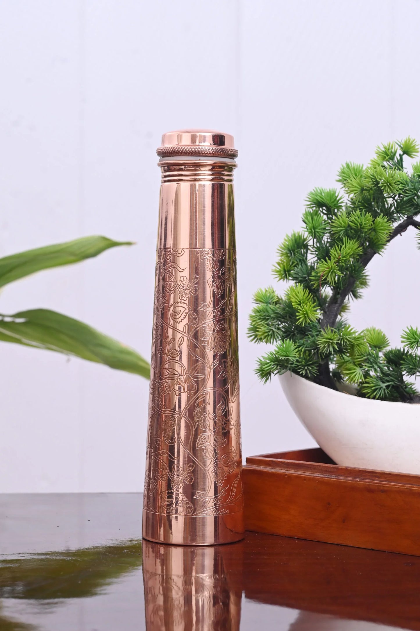 SAINORA MINAR Pure Copper Bottle -Mirror Etching 700 ml Bottle (Pack of 1, Copper, water bottle)