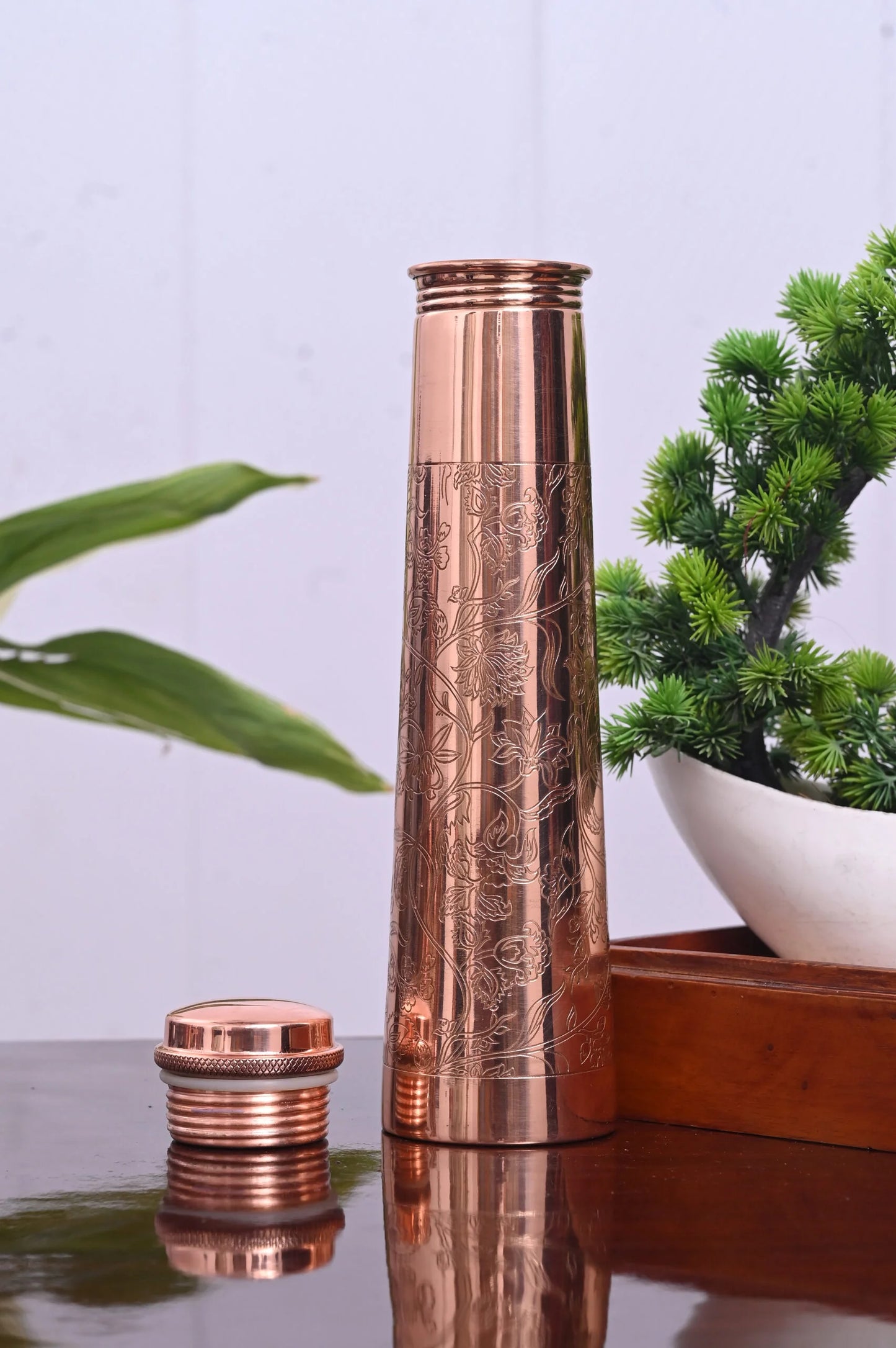 SAINORA MINAR Pure Copper Bottle -Mirror Etching 700 ml Bottle (Pack of 1, Copper, water bottle)