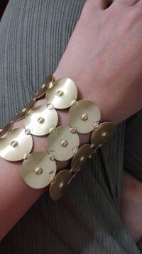 Brass Gold-Tone Statement Bracelet with Circular Disc Design