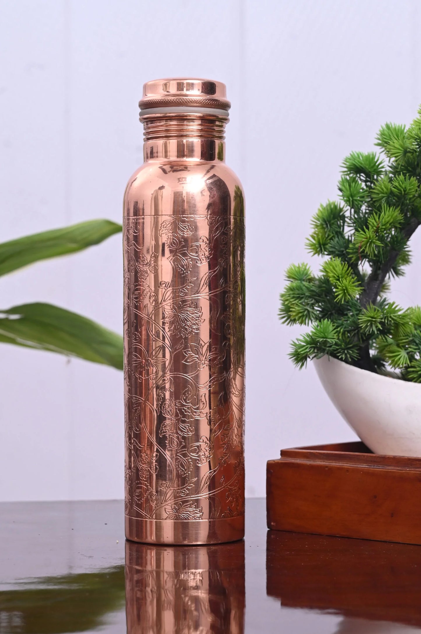 SAINORA Classic Pure Copper Bottle – Mirror Etching 1000 ml Bottle (Pack of 1, Copper, water bottle)