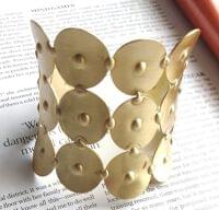 Brass Gold-Tone Statement Bracelet with Circular Disc Design