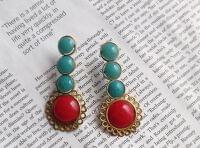 Resin Stone Round Shape Brass Earring