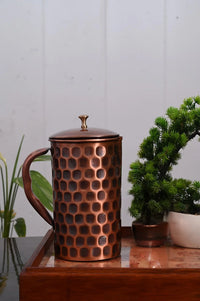 SAINORA  Pure Copper Mirror-Silver Touch Jug, Pitcher with Brass Knob on Lid, Serve ware, Drinkware – 1000ml
