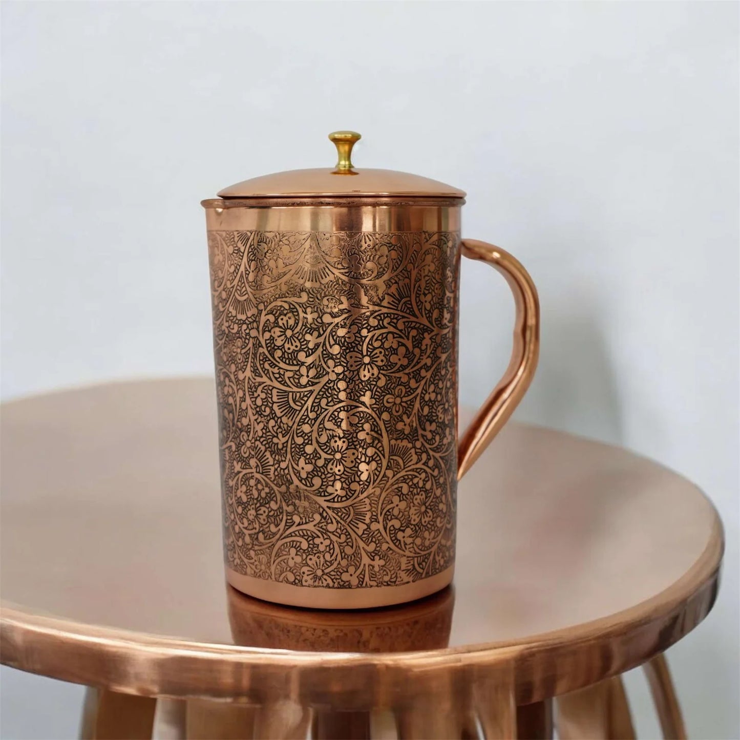 SAINORA Dark Embossed Copper Jug | With Copper Knob | Serve ware | Drinkware | Kitchenware | Capacity- 1000ml