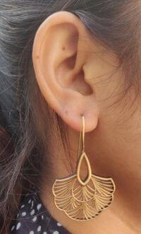 Handmade Brass Floral Leaf Design Hook Earring
