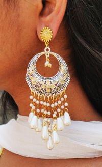 German Silver Dual Tone Chandelier Earring