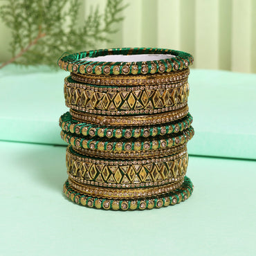 Green Color Thread Bangle Set: 2.10