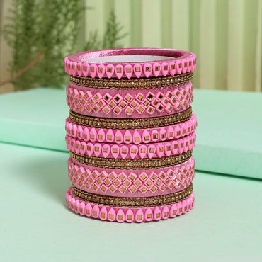 Pink Color Thread Bangle Set: 2.12