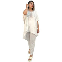 Embellished High Low Style Kaftan Pant White