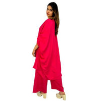 Embellished Neck Hot Pink Kaftan Pant Set
