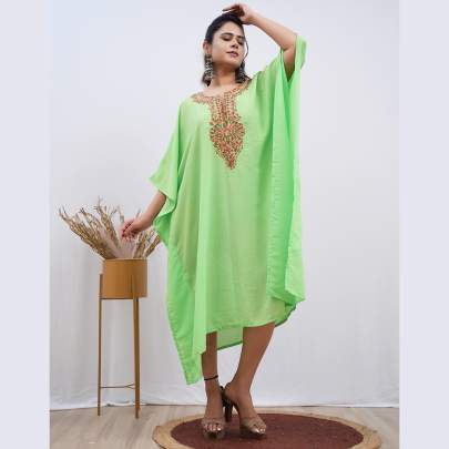 Embroidery Kaftan Pista Green