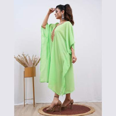 Embroidery Kaftan Pista Green