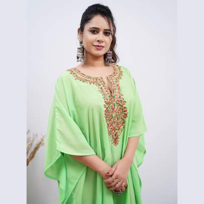Embroidery Kaftan Pista Green