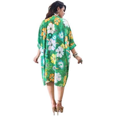 Floral Print Collar Neck Kaftan Green