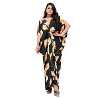 Floral Print Long Ring Kaftan Dress Black