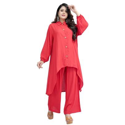 High Low Style Kurta Palazzo Red