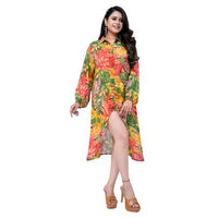 High Low Style Leaf Printed Shirt Orange