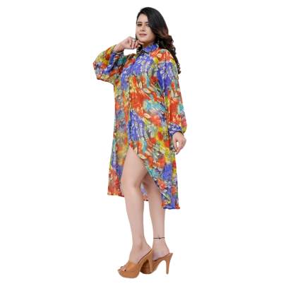 High Low Style Leaf Printed Shirt Red