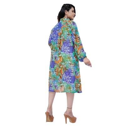 High Low Style Leaf Printed Shirt Blue