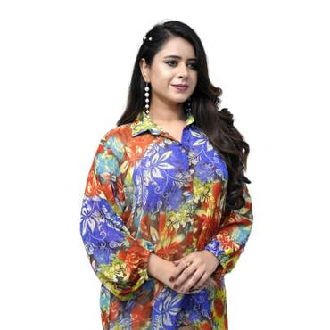 High Low Style Leaf Printed Shirt Red