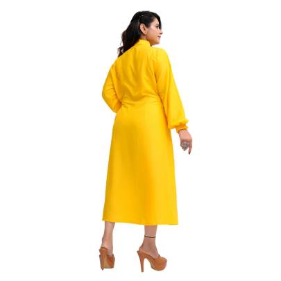 Long Sleeve Yellow Kurta Elastic Tube on waist