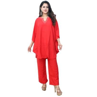 Red Kaftan with Pant Co-ord Set
