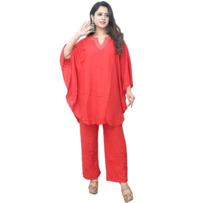 Red Kaftan with Pant Co-ord Set