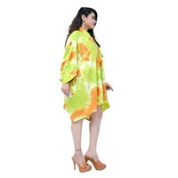 Tie Dye Print Kaftan Shirt Cuff Sleeves Green