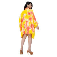 Tie Dye Print Kaftan Shirt Cuff Sleeves Yellow